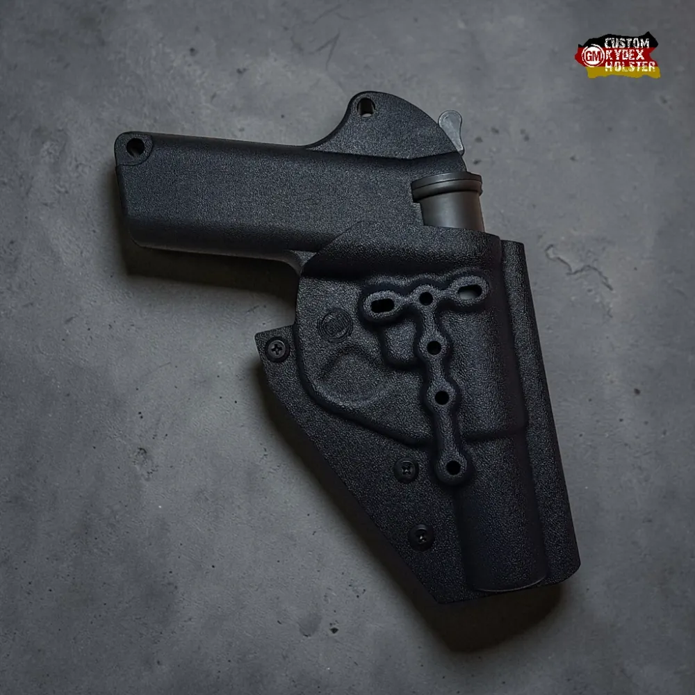 Robustes OWB Kydex Holster für die Heckler & Koch P82A1 Signalpistole im Kaliber 4 (26,5mm). Maßgefertigtes Kydex-Holster in Schwarz für den sicheren Transport.